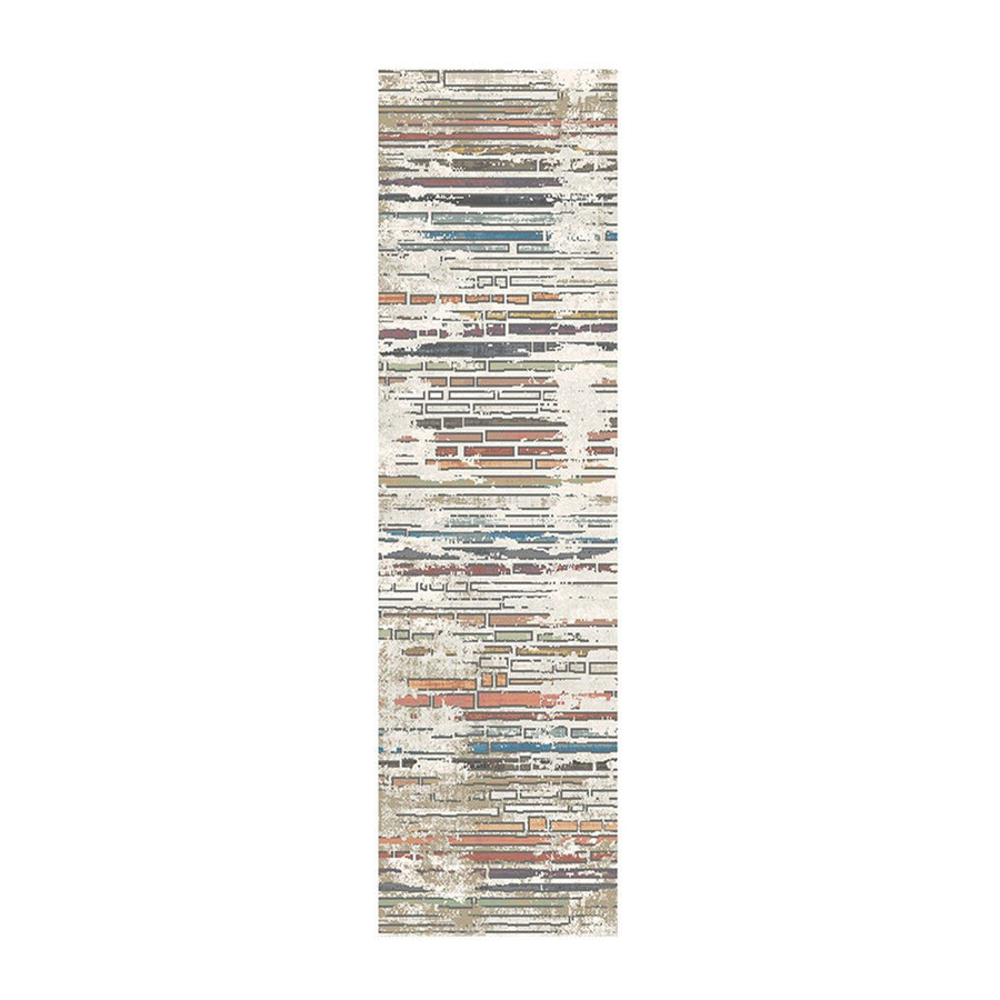 8 Beige Geometric Distressed Runner Rug With Fringe Image 1