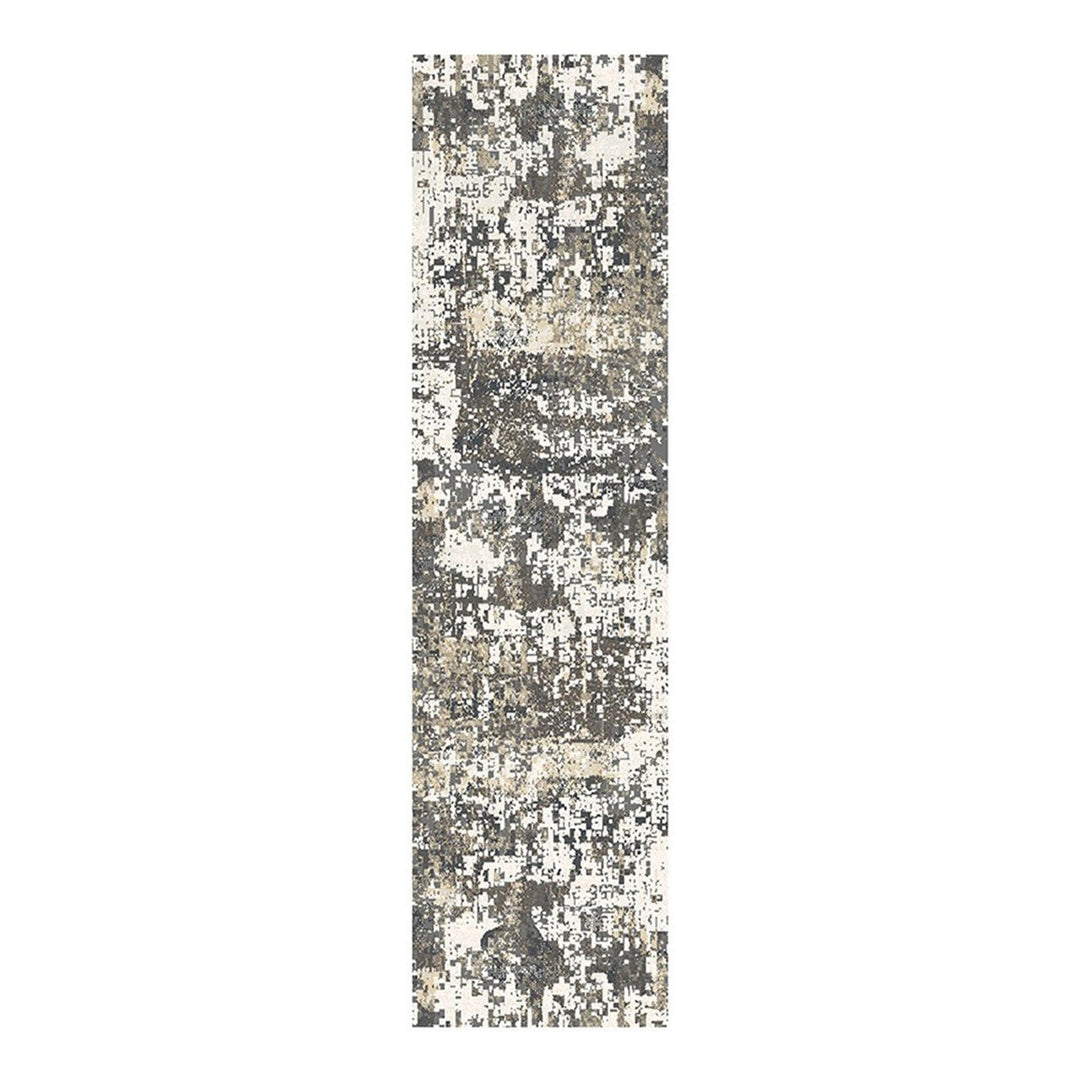 8 Black Abstract Distressed Runner Rug With Fringe Image 1