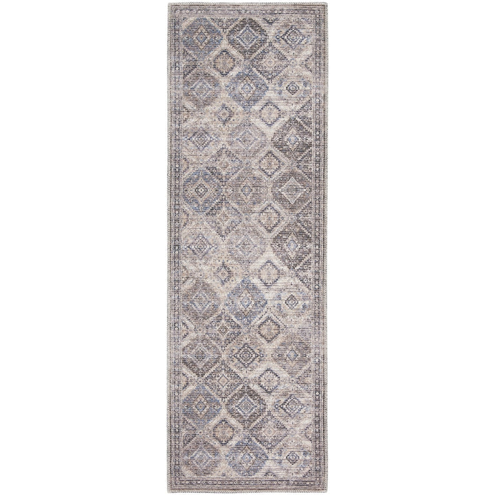 8 Ivory and Tan Floral Power Loom Distressed Washable Runner Rug Image 1