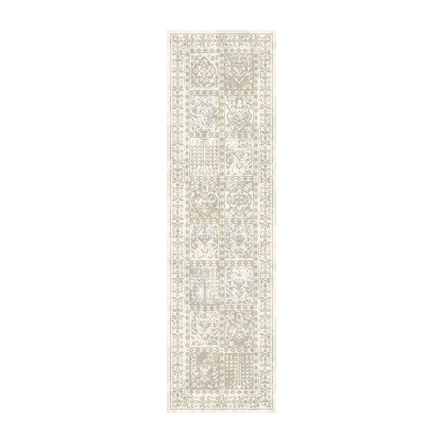 8 Ivory Oriental Distressed Runner Rug With Fringe Image 1