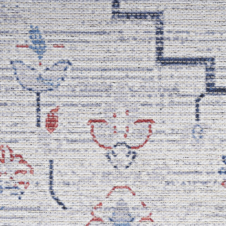 8 Ivory and Blue Oriental Power Loom Washable Runner Rug Image 3