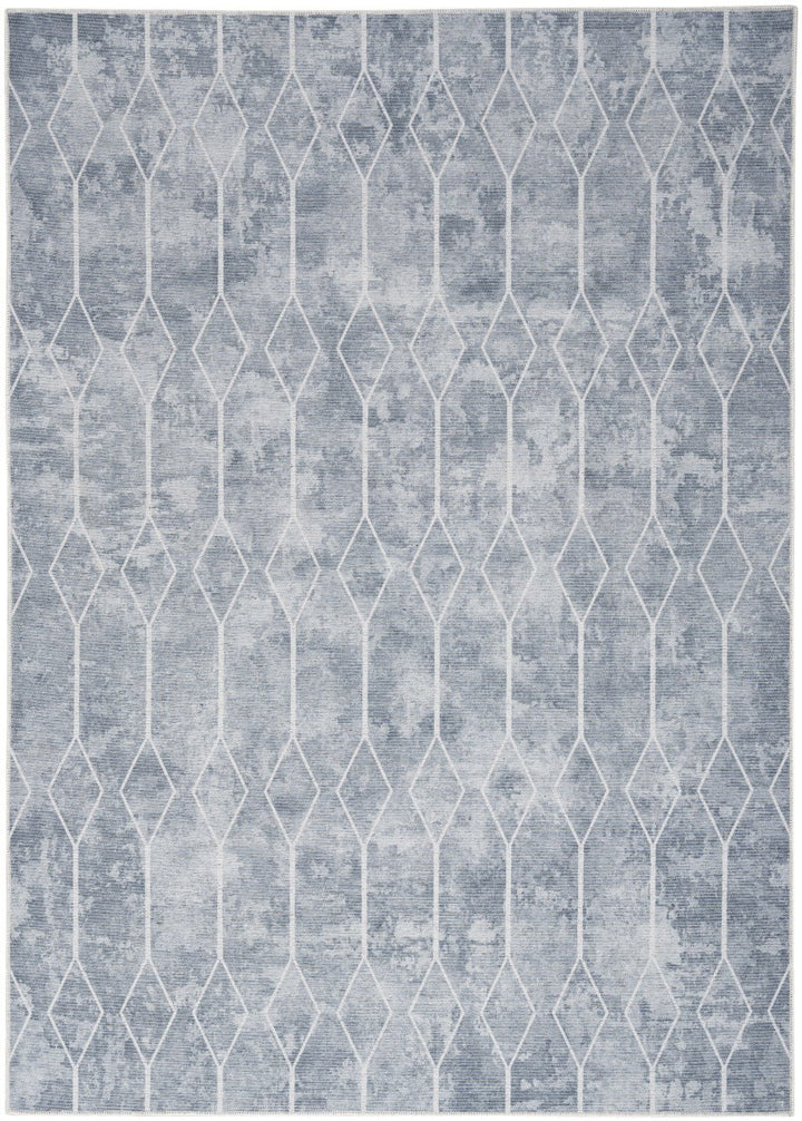 8 x 10 Blue and Gray Geometric Power Loom Washable Area Rug Image 1