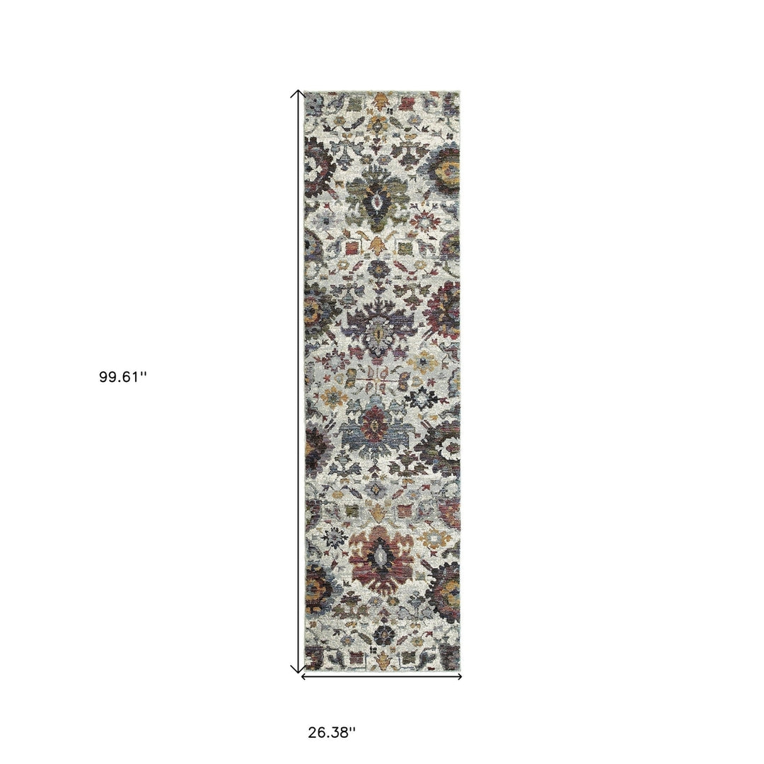 8 Runner Purple and Gray Oriental Power Loom Runner Rug Image 5