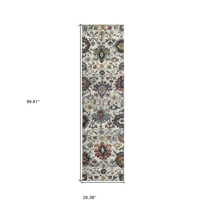 8 Runner Purple and Gray Oriental Power Loom Runner Rug Image 5