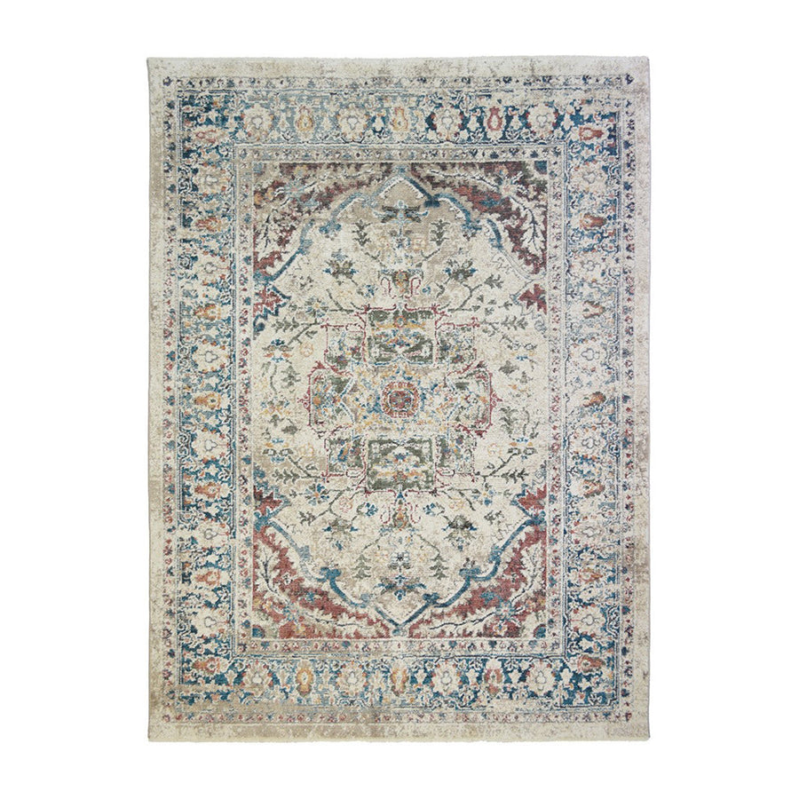 8 x 10 Ivory Blue and Gray Oriental Distressed Area Rug With Fringe Image 1