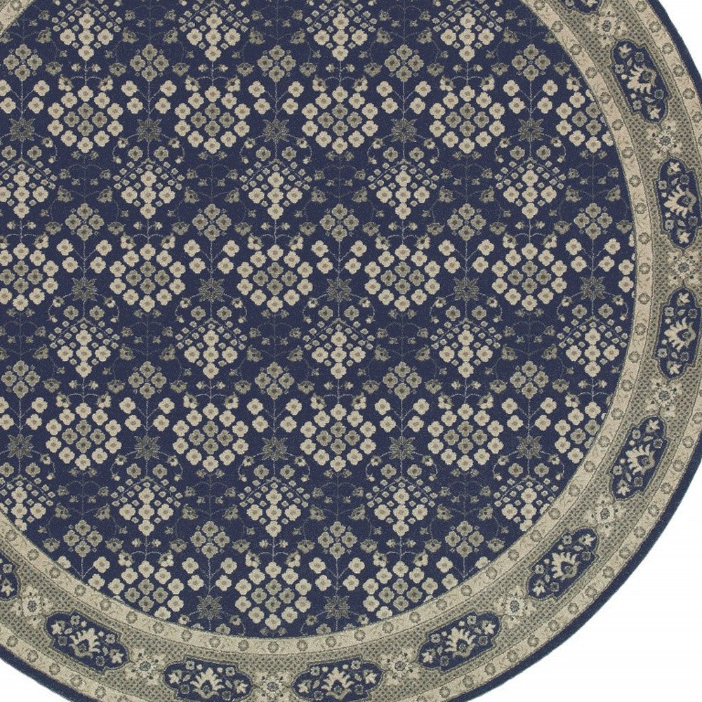 5X8 Navy And Gray Floral Ditsy Area Rug Image 5