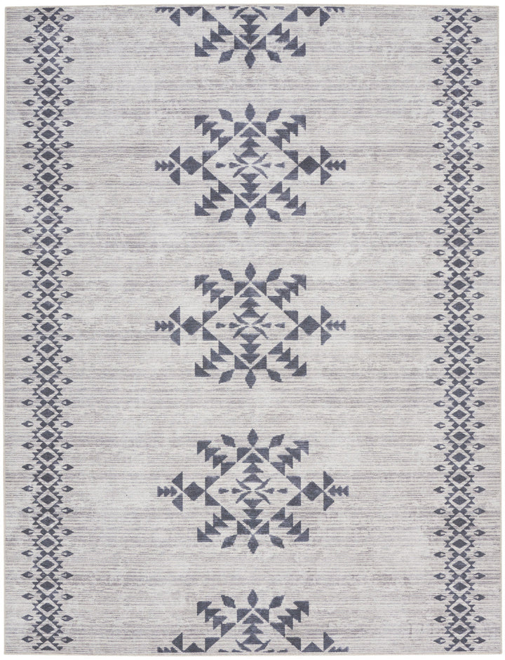 8 x 10 Gray and Ivory Geometric Power Loom Washable Area Rug Image 1