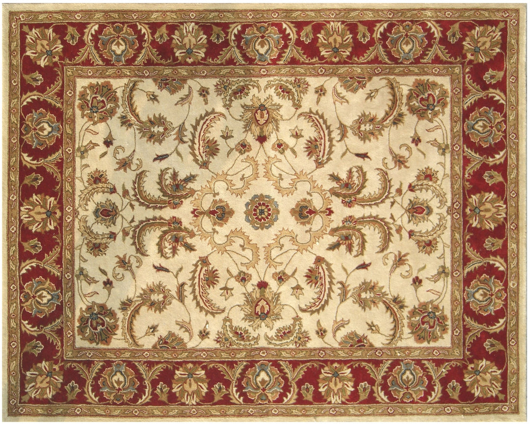 8 x 11 Ivory and Red Oriental Hand Tufted Non Skid Area Rug Image 3