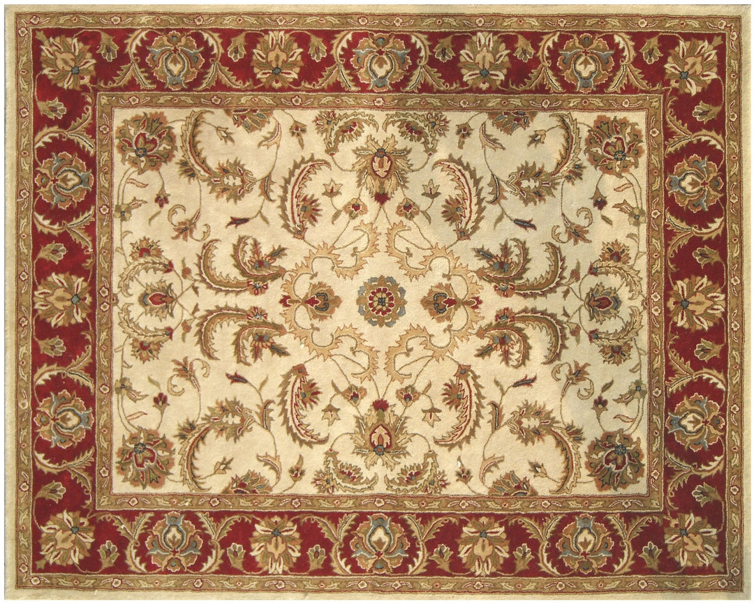 8 x 11 Ivory and Red Oriental Hand Tufted Non Skid Area Rug Image 5