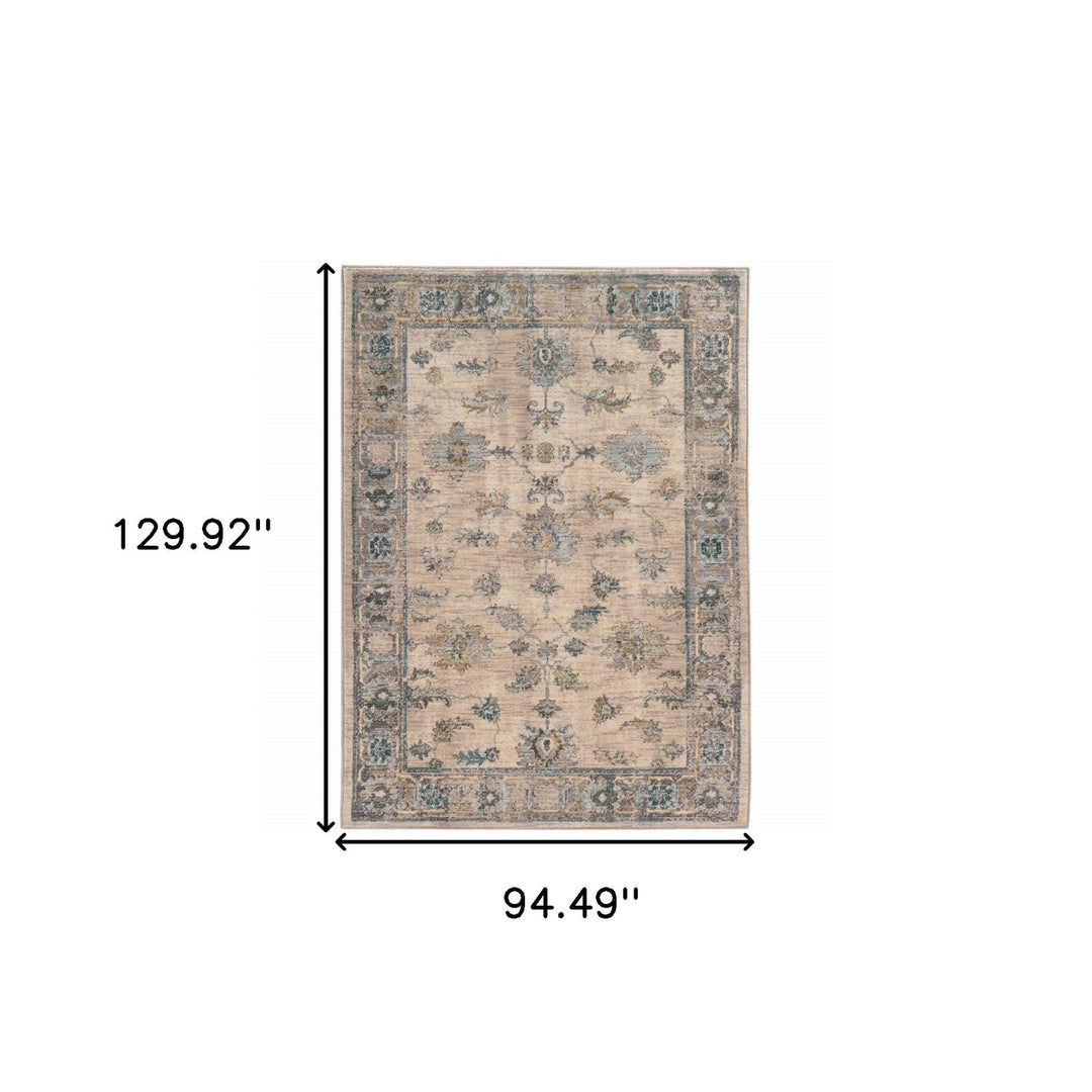 8 X 11 Ivory Blue Gold And Grey Oriental Power Loom Stain Resistant Area Rug Image 5