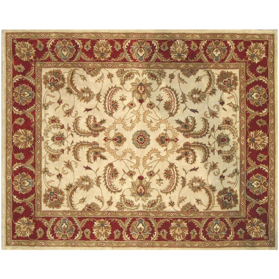 8 x 11 Ivory and Red Oriental Hand Tufted Non Skid Area Rug Image 6