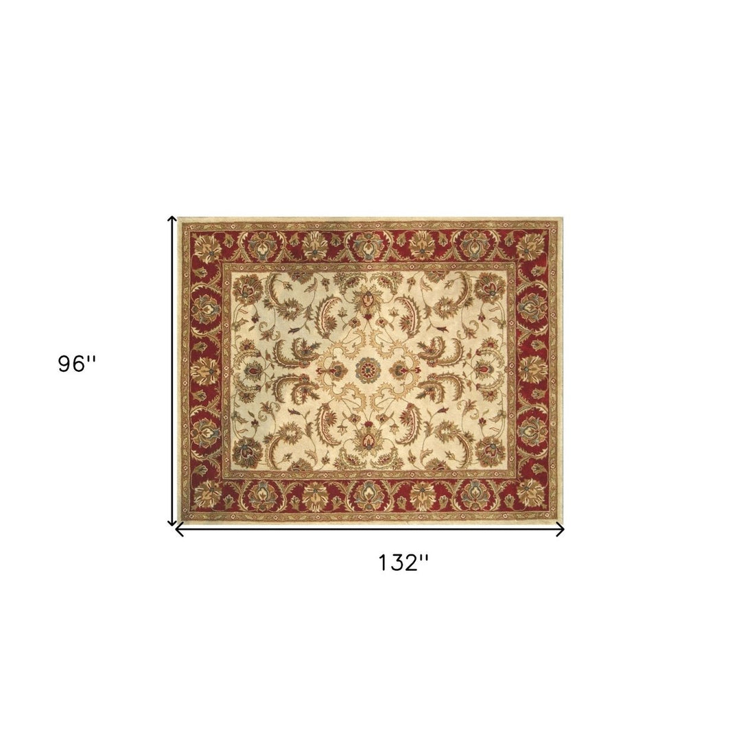 8 x 11 Ivory and Red Oriental Hand Tufted Non Skid Area Rug Image 8