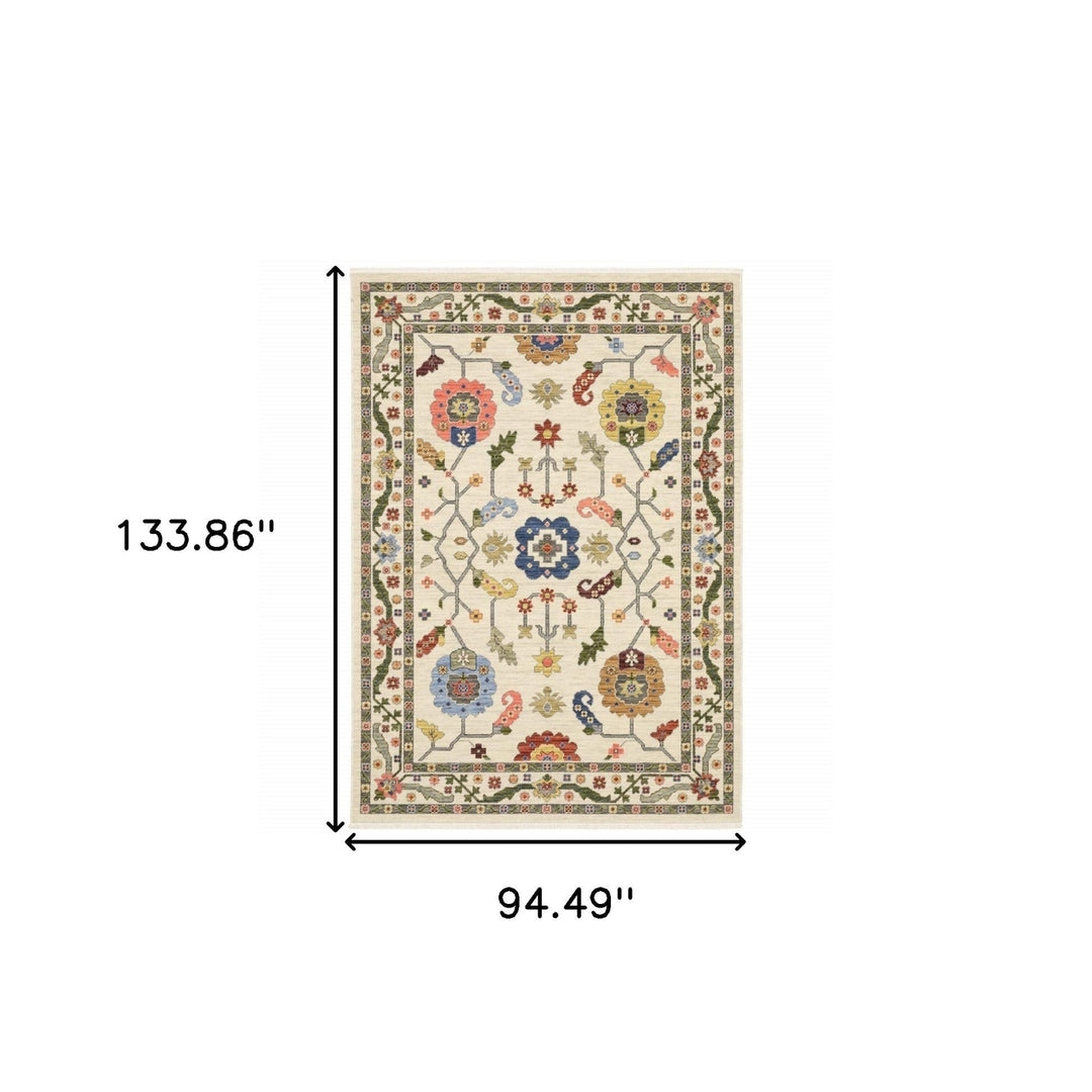 8 X 11 Ivory Green Blues Pink Yellow Rust Brown Tan And Grey Oriental Power Loom Stain Resistant Area Rug With Fringe Image 9