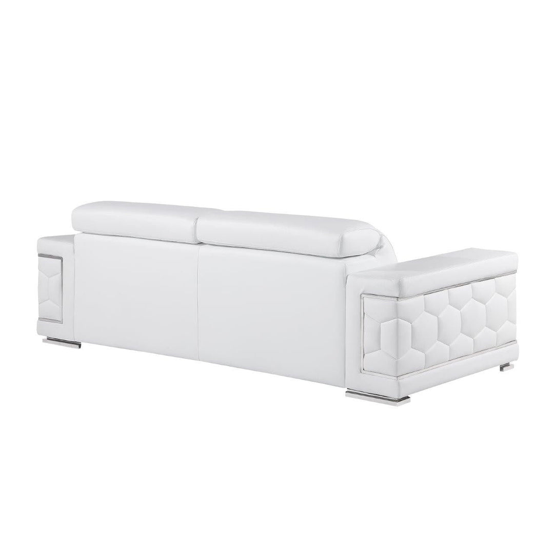 89" White Leather Sofa With Silver Legs Image 2