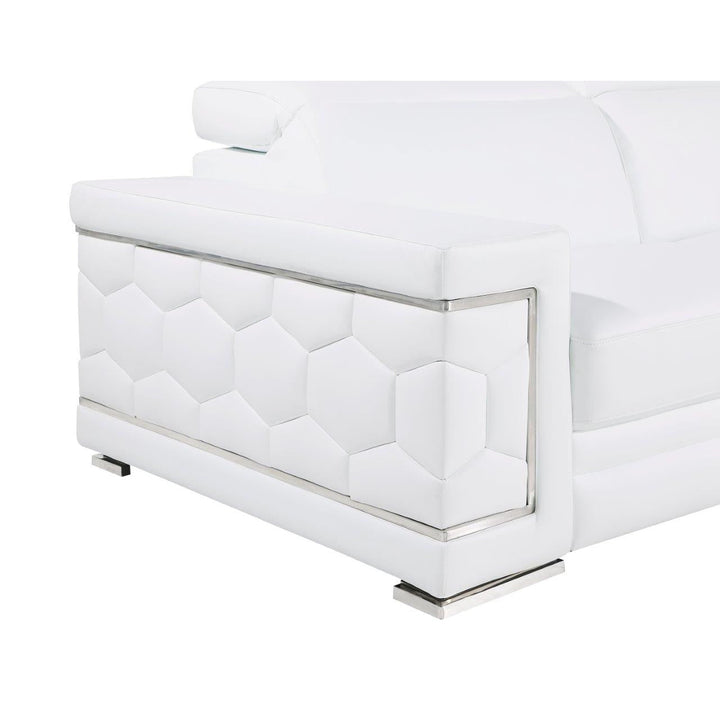 89" White Leather Sofa With Silver Legs Image 4