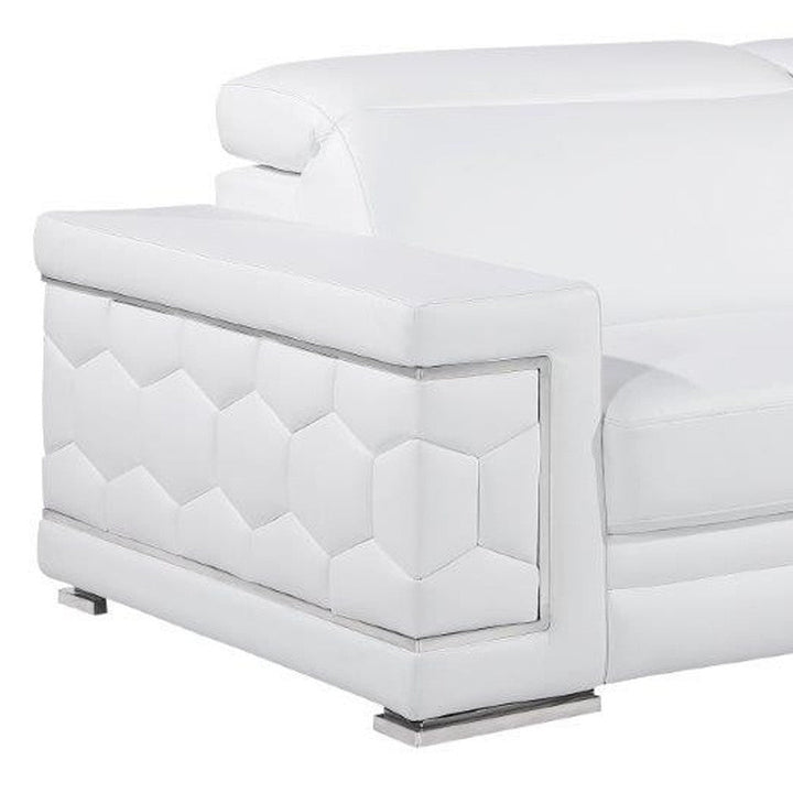 89" White Leather Sofa With Silver Legs Image 10