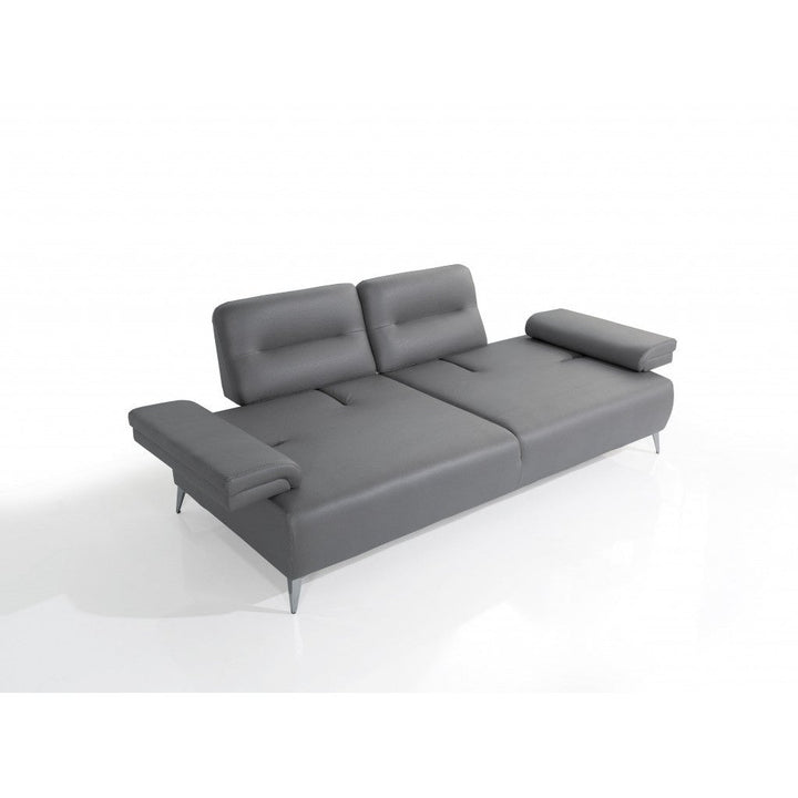 89" Light Gray Leather Convertible Sofa And Toss Pillows With Silver Legs Image 2