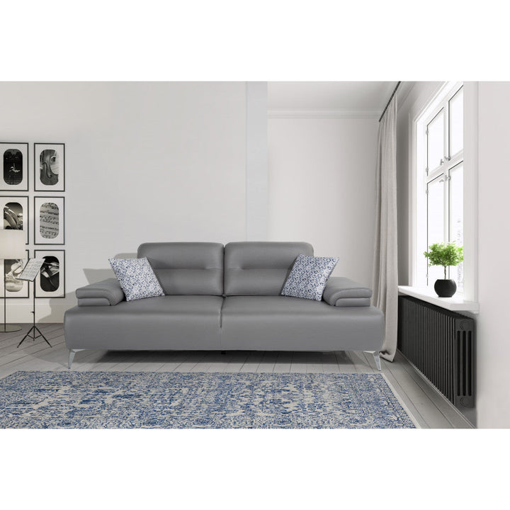 89" Light Gray Leather Convertible Sofa And Toss Pillows With Silver Legs Image 5