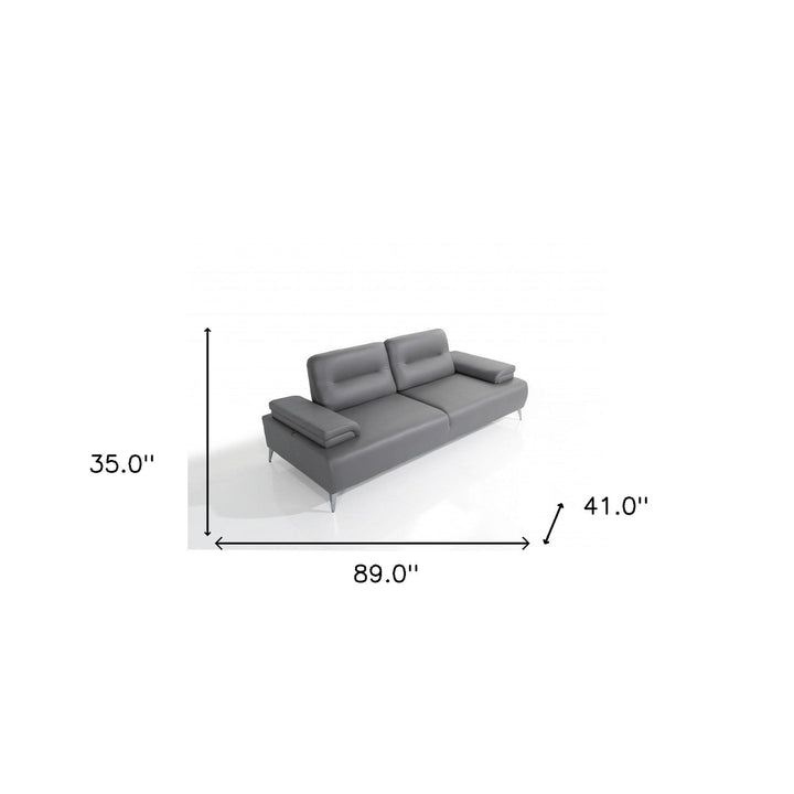 89" Light Gray Leather Convertible Sofa And Toss Pillows With Silver Legs Image 7