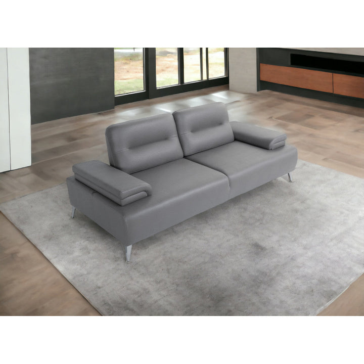 89" Light Gray Leather Convertible Sofa And Toss Pillows With Silver Legs Image 8