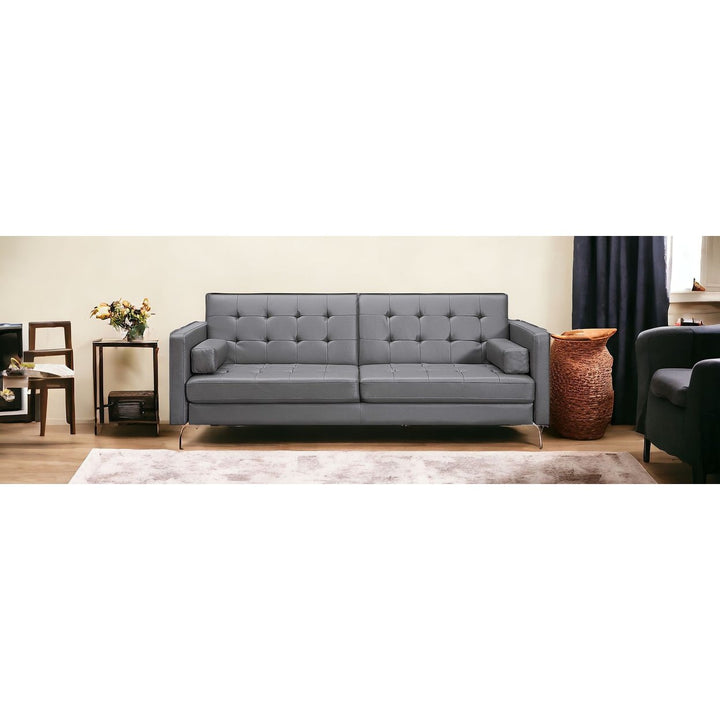 80" Gray Faux Leather Sofa With Silver Legs Image 10