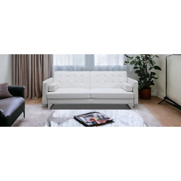 80" White Faux Leather Sofa With Silver Legs Image 10