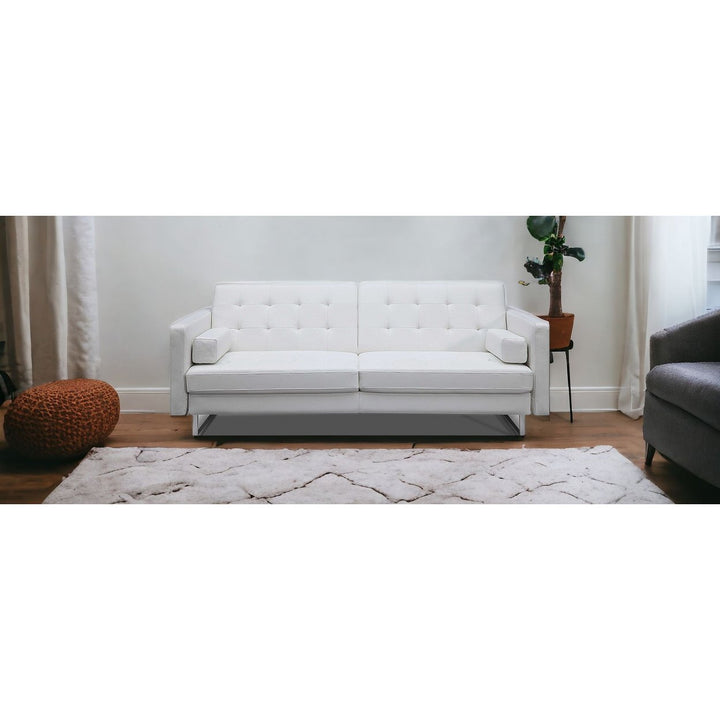 80" White Faux Leather Sofa With Silver Legs Image 11