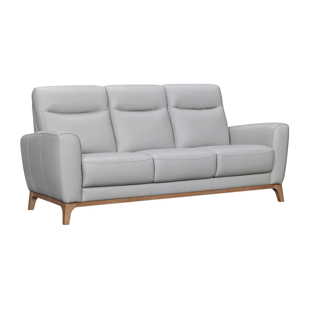 83" Gray Leather Sofa With Brown Legs Image 2