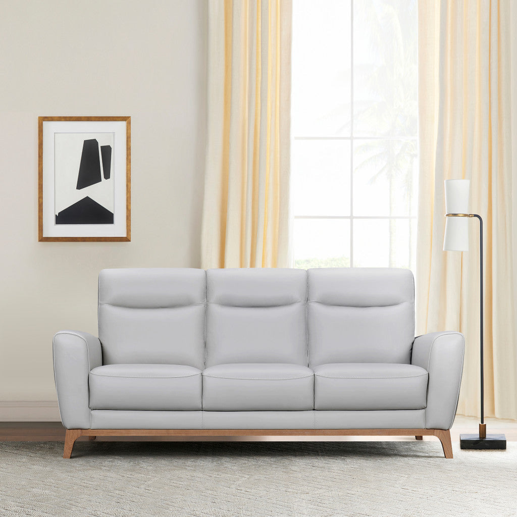 83" Gray Leather Sofa With Brown Legs Image 8