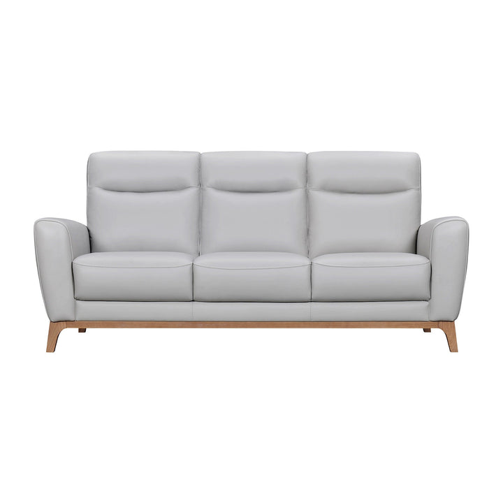 83" Gray Leather Sofa With Brown Legs Image 10