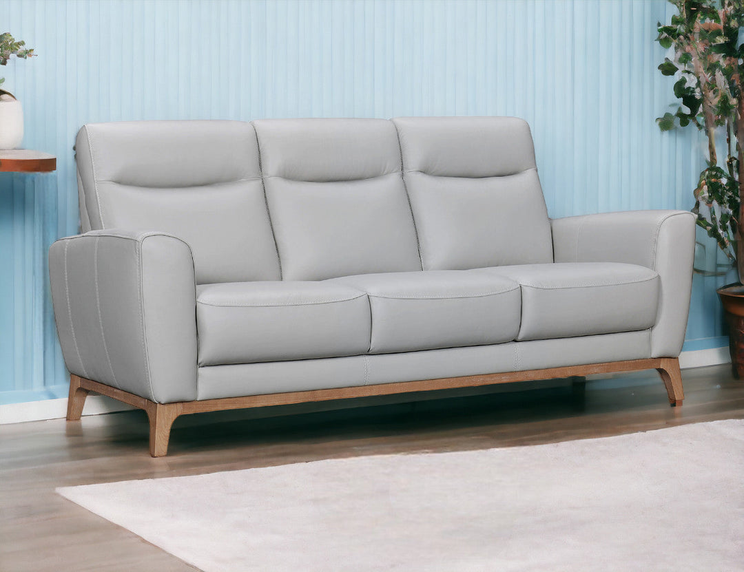 83" Gray Leather Sofa With Brown Legs Image 11