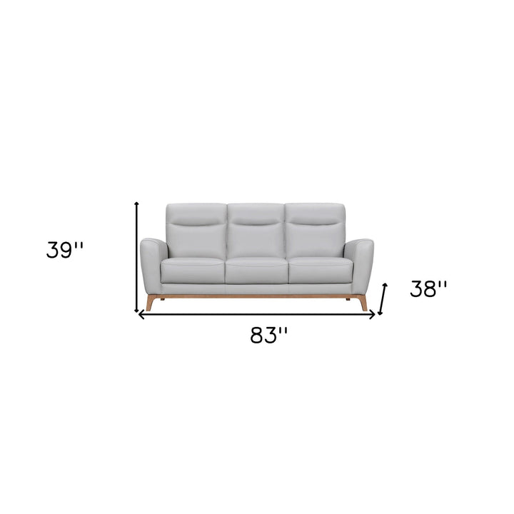 83" Gray Leather Sofa With Brown Legs Image 12