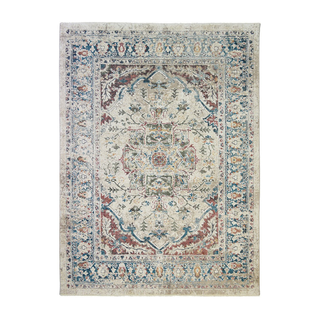 9 X 13 Ivory Blue and Gray Oriental Distressed Area Rug With Fringe Image 4