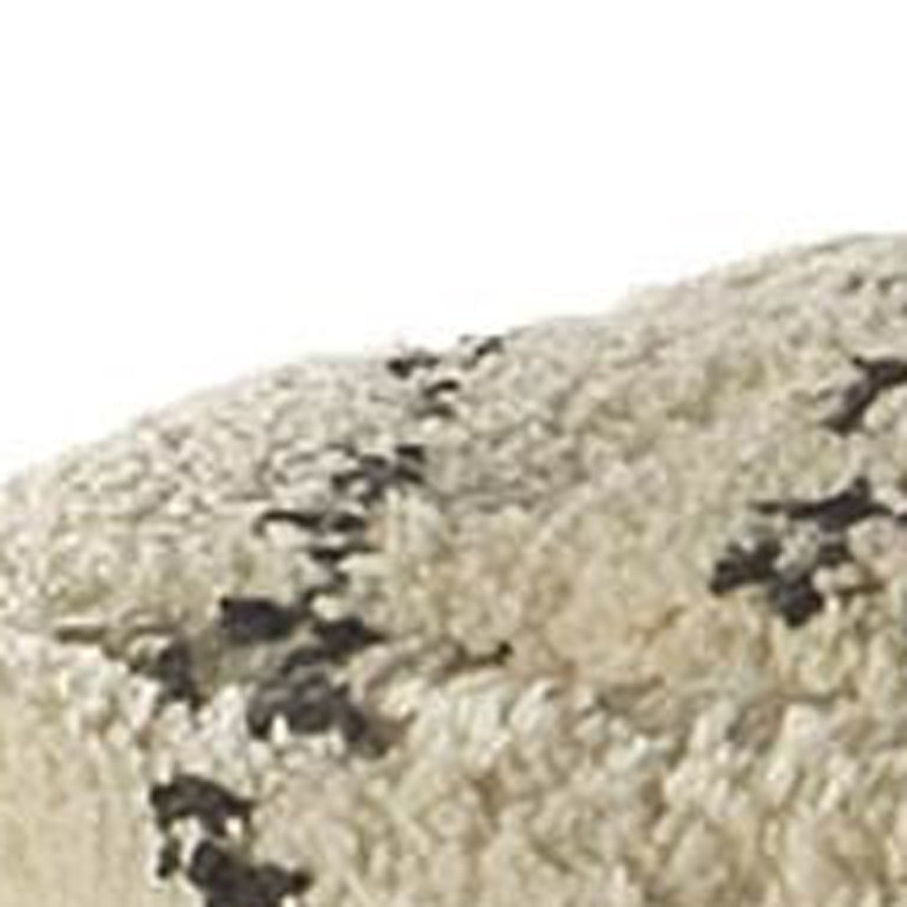 Beige Cotton Square Pouf With Argyle Pattern Image 5