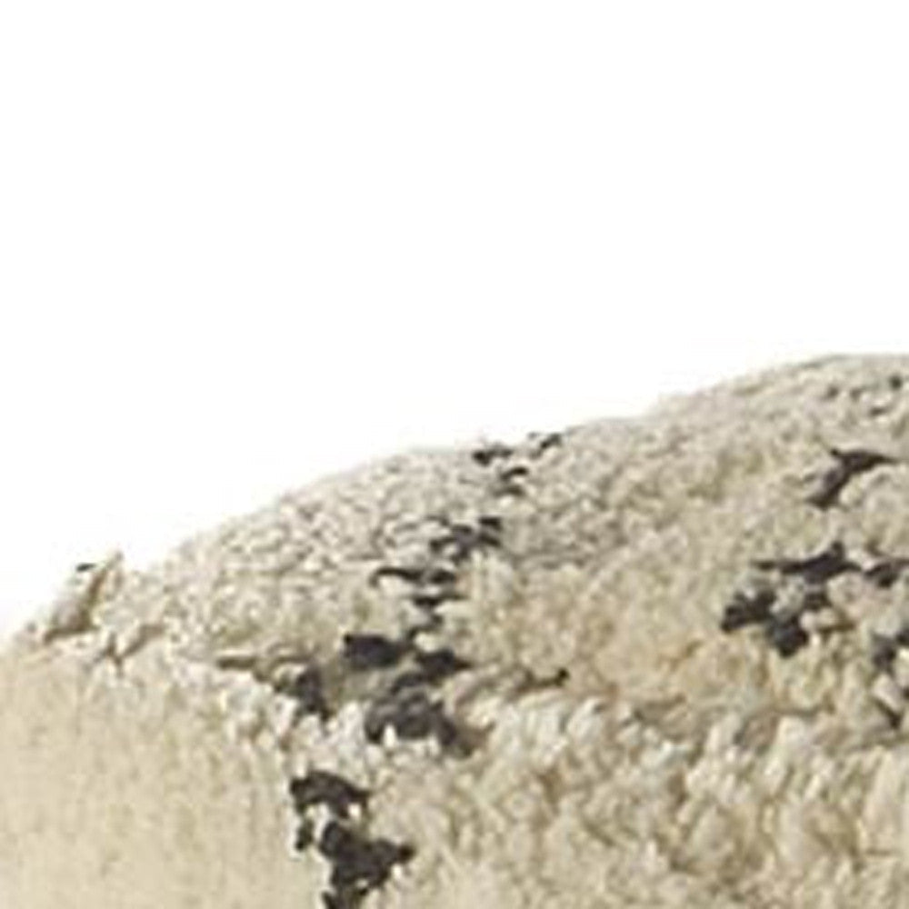 Beige Cotton Square Pouf With Argyle Pattern Image 6