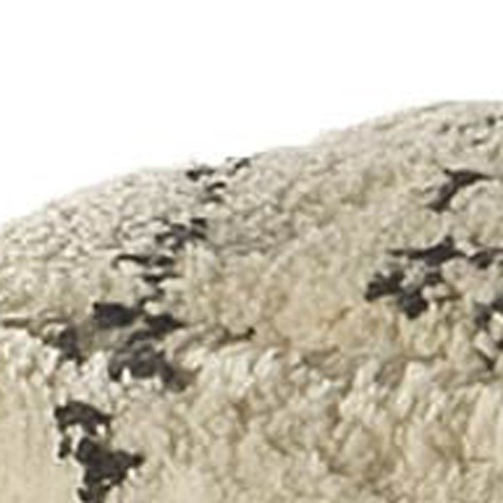 Beige Cotton Square Pouf With Argyle Pattern Image 7