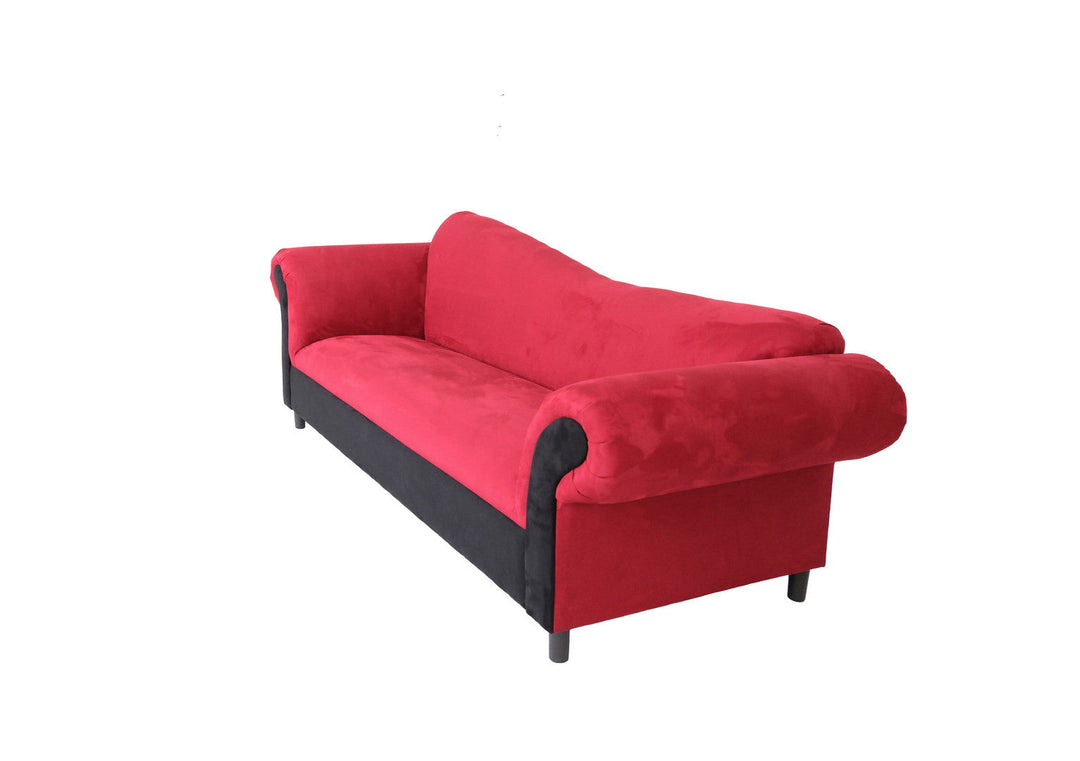 98" Red Velvet Settee With Black Legs Image 2