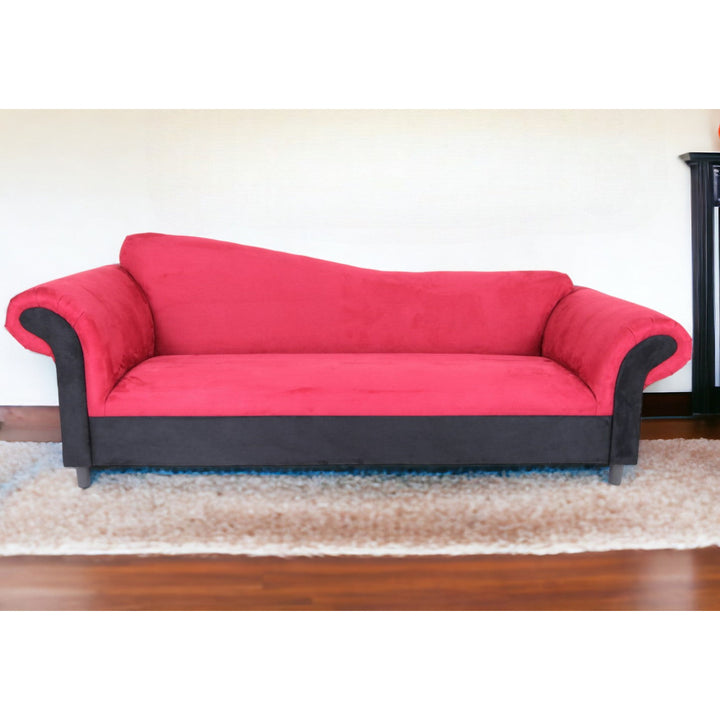 98" Red Velvet Settee With Black Legs Image 5