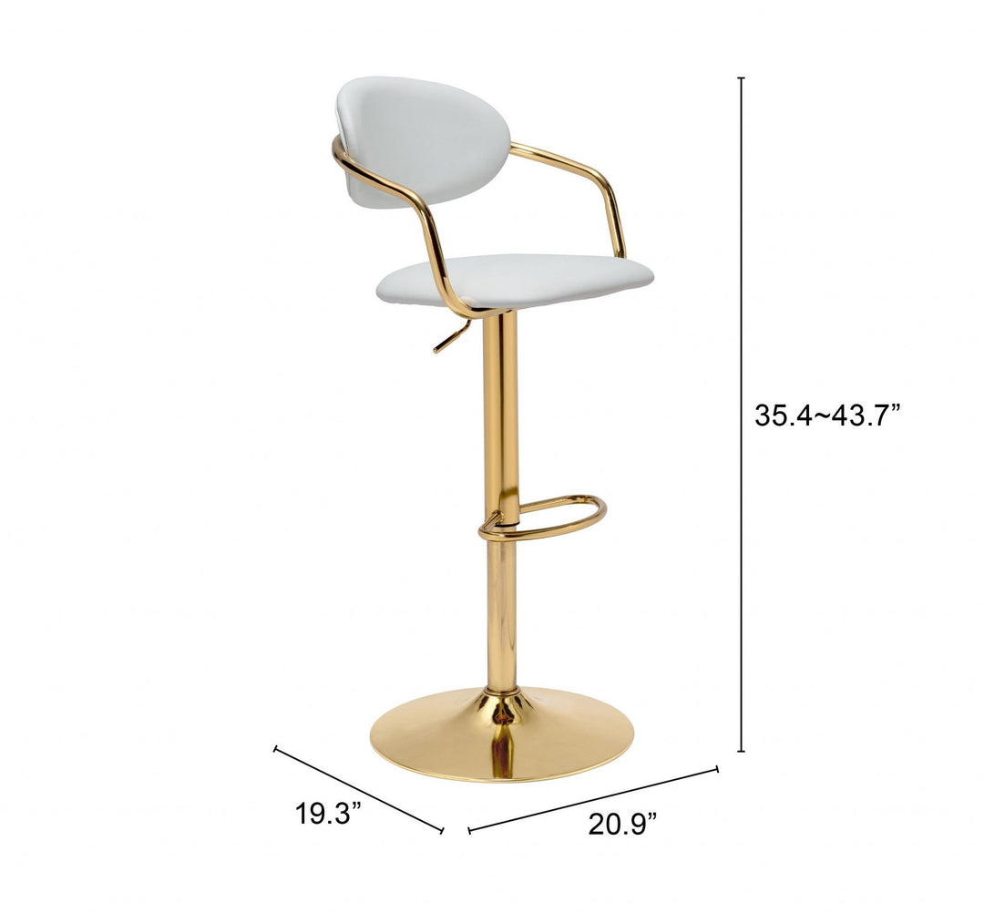 Adjustable Height White And Gold Steel Swivel Low Back Counter Height Bar Chair Image 1