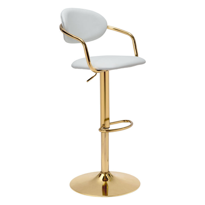 Adjustable Height White And Gold Steel Swivel Low Back Counter Height Bar Chair Image 3