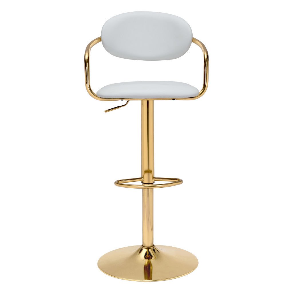 Adjustable Height White And Gold Steel Swivel Low Back Counter Height Bar Chair Image 4