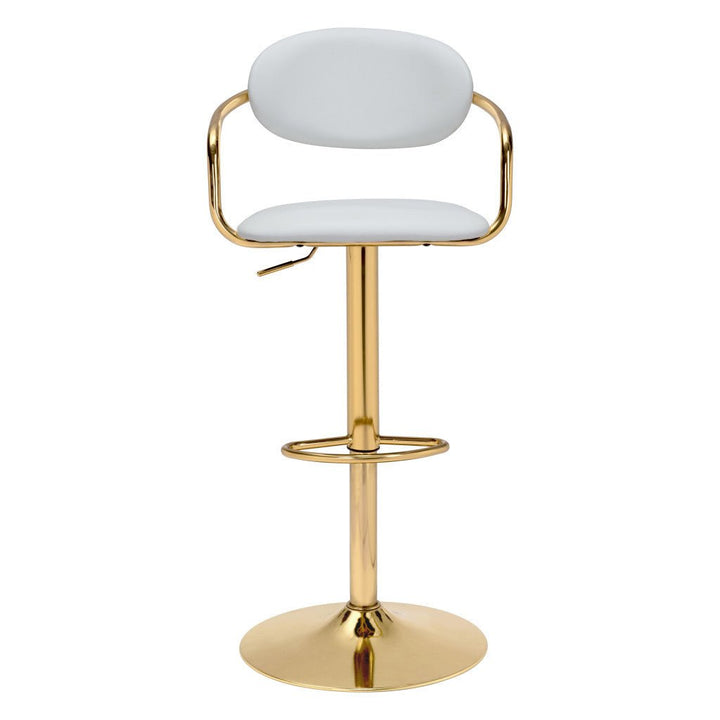 Adjustable Height White And Gold Steel Swivel Low Back Counter Height Bar Chair Image 4