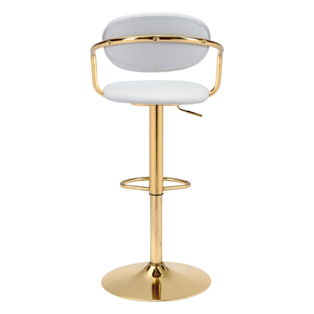 Adjustable Height White And Gold Steel Swivel Low Back Counter Height Bar Chair Image 5