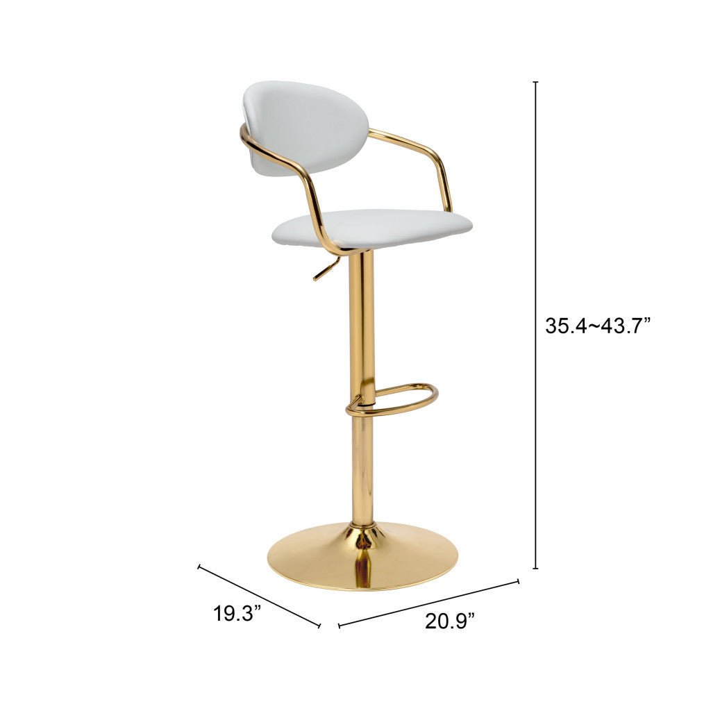 Adjustable Height White And Gold Steel Swivel Low Back Counter Height Bar Chair Image 6