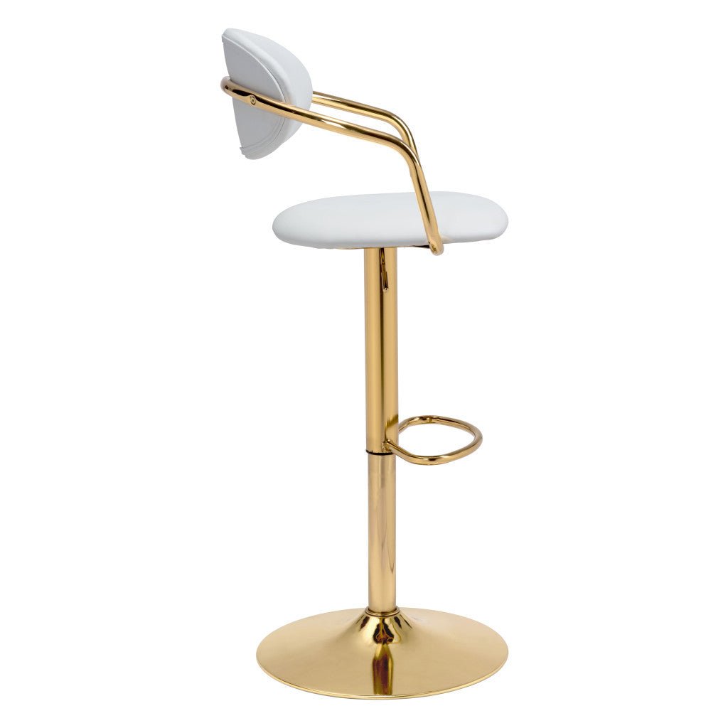 Adjustable Height White And Gold Steel Swivel Low Back Counter Height Bar Chair Image 8