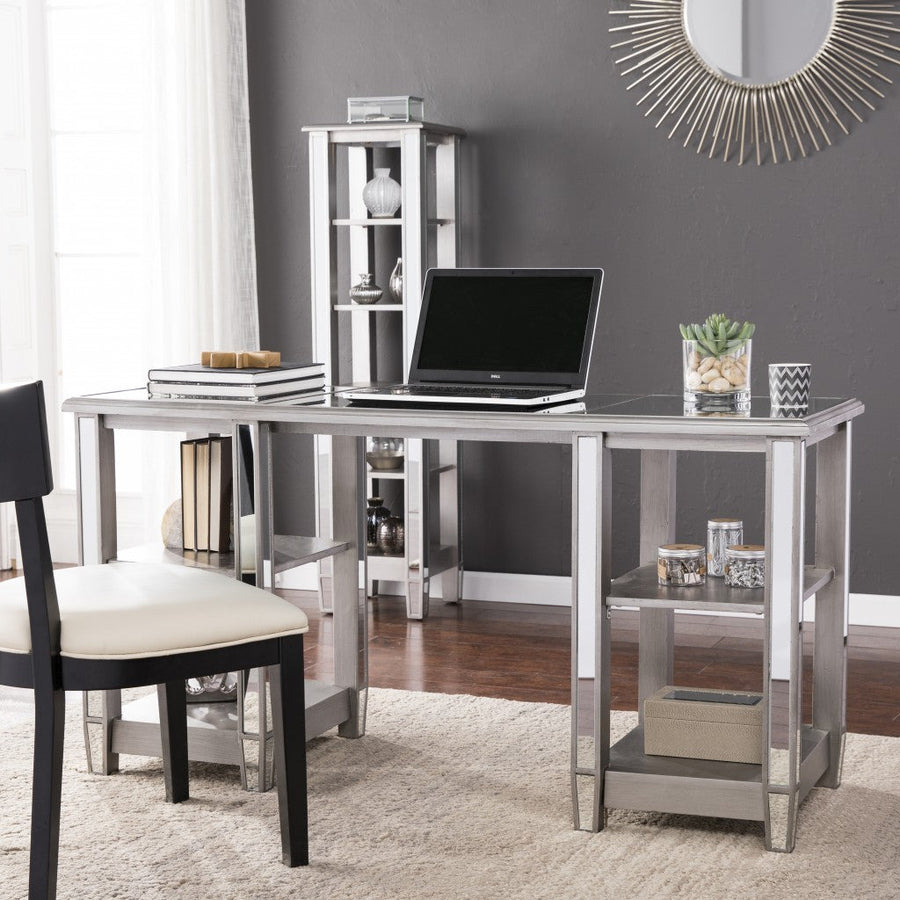 Matte Silver Mirrored Desk Image 1