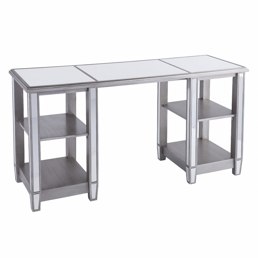 Matte Silver Mirrored Desk Image 4