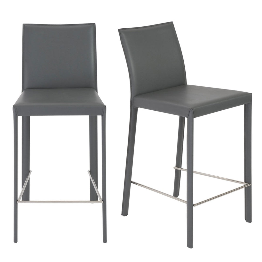 Set of Two 26" Gray Steel Low Back Counter Height Bar Chairs Image 5