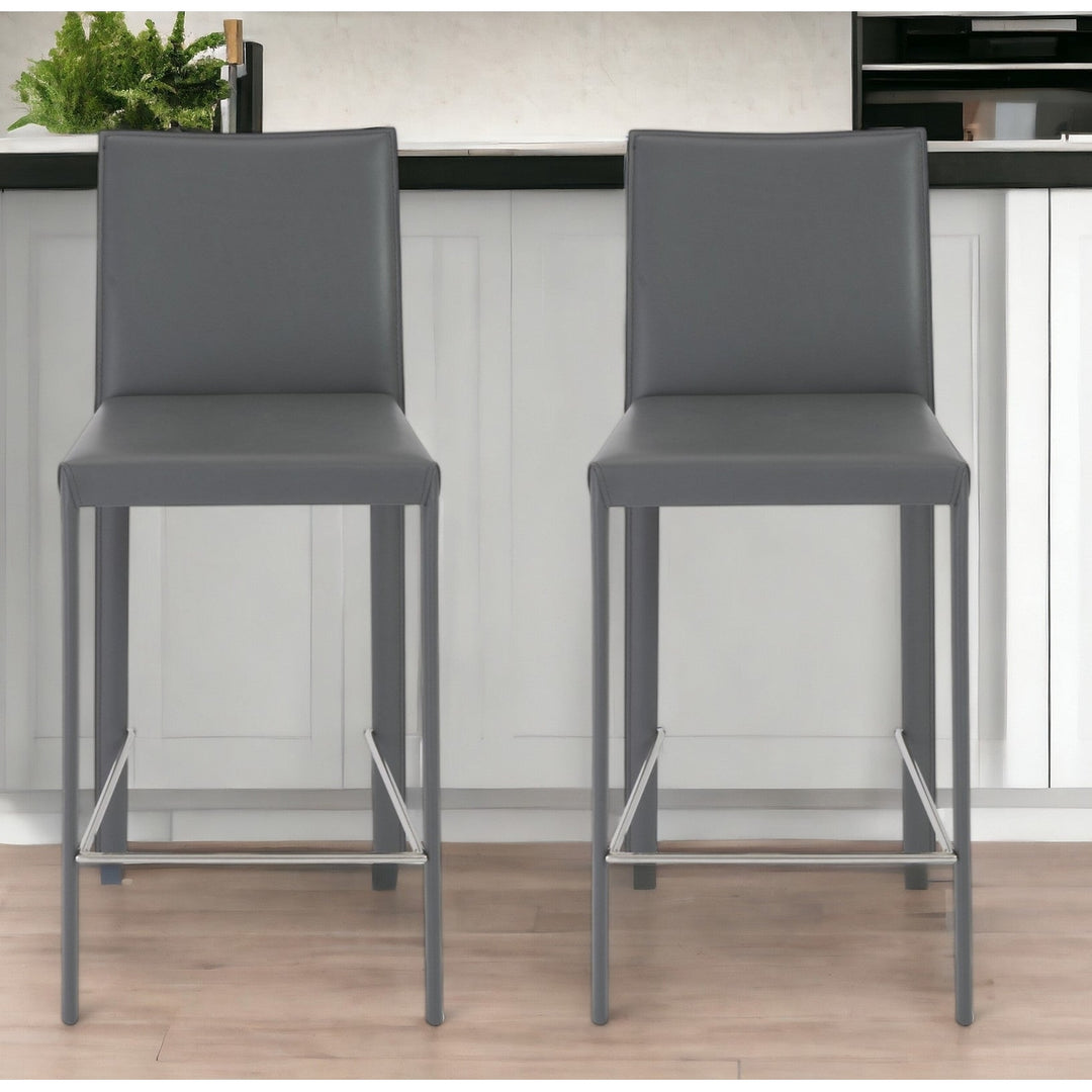 Set of Two 26" Gray Steel Low Back Counter Height Bar Chairs Image 9