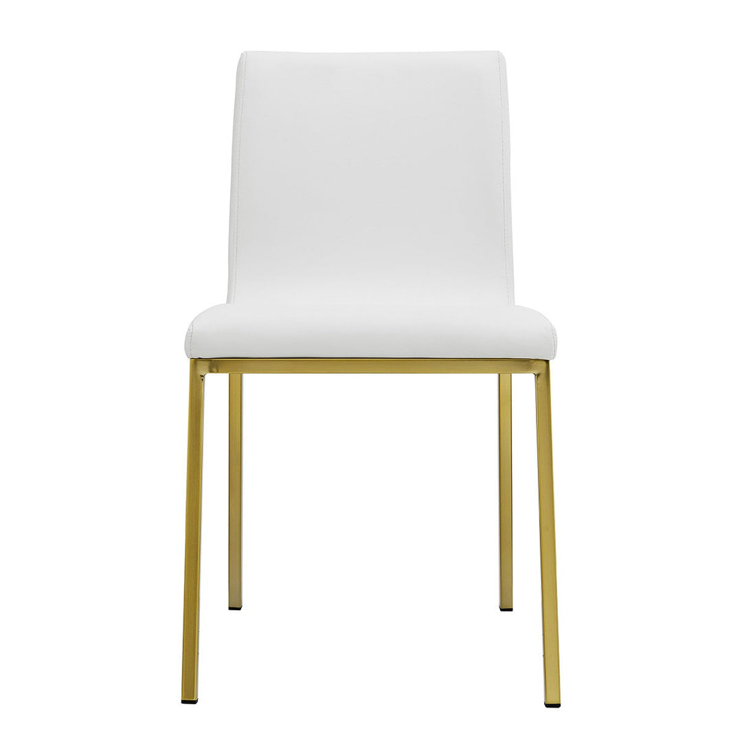 Set of Two Minimalist White Faux Faux Leather and Gold Chairs Image 1